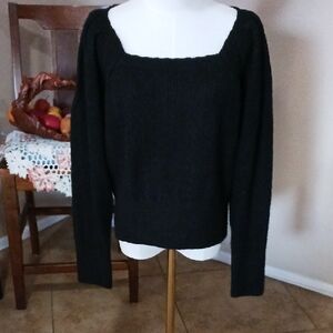 Rye Grass- Black Square Neck Women's Sweater